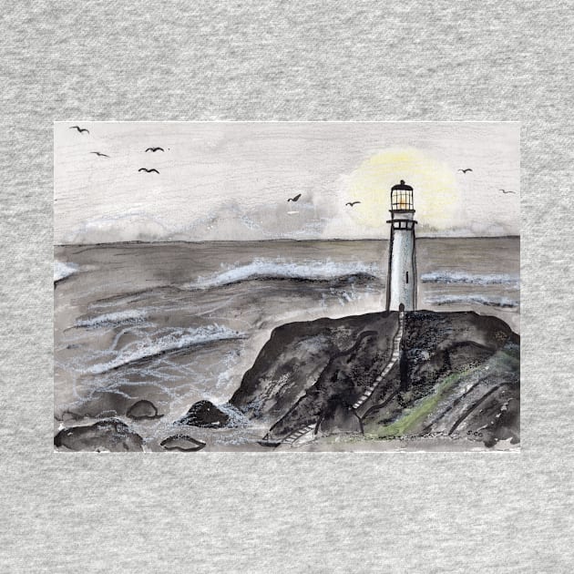 Expressive Lighthouse Mixed Media Painting by Sandraartist